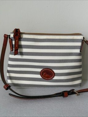 DOONEY & BOURKE Sullivan Striped Canvas Leather Crossbody Bag Purse Gray